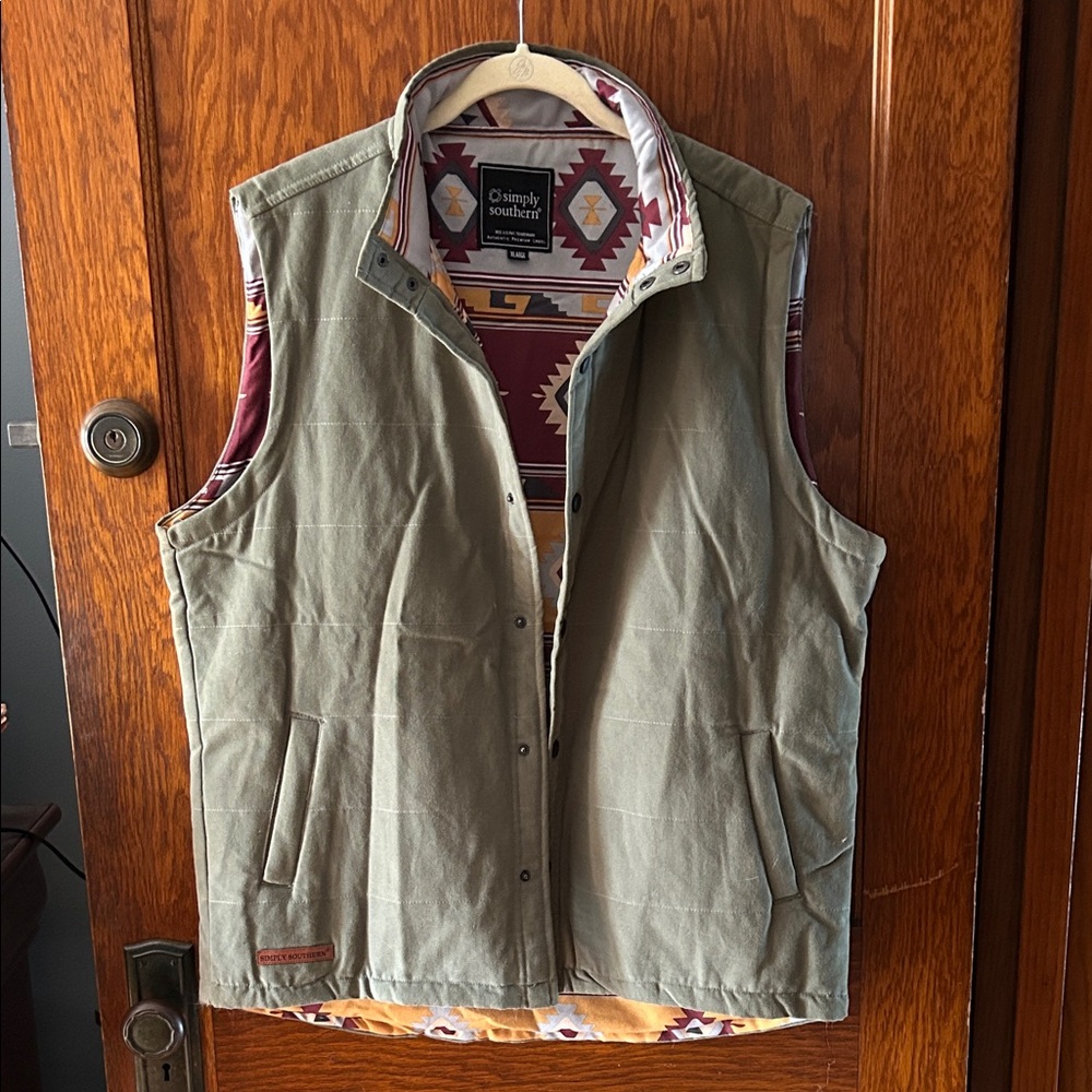 Simply Southern Olive Vest with Patterned Interior